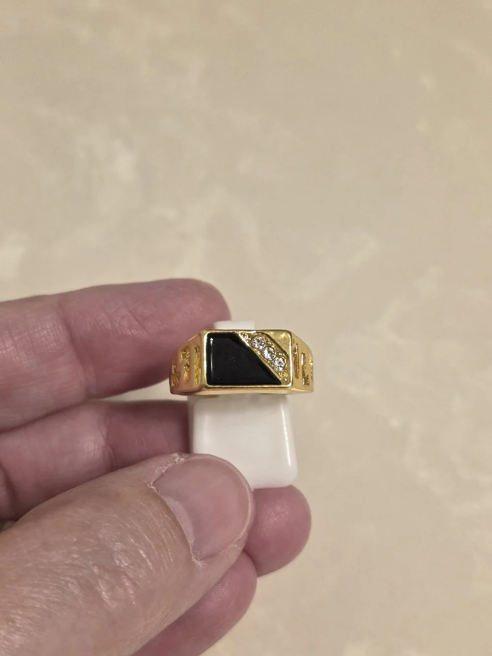 Men's Gold and Onyx CZ Statement Ring Size 8